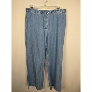 Ann Taylor Loft Petite 12 P 100% Cotton Denim Wide Leg Light Wash